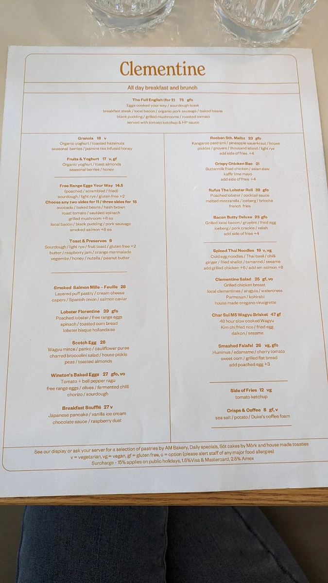Menu, Clementine