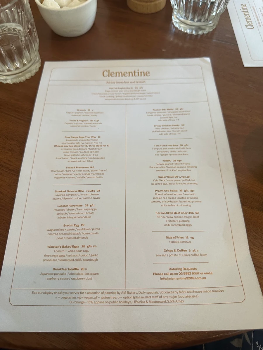 Menu, Clementine
