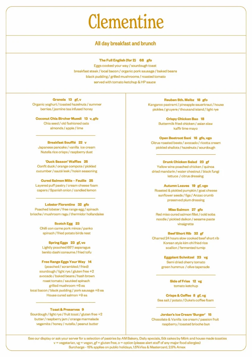 Menu, Clementine