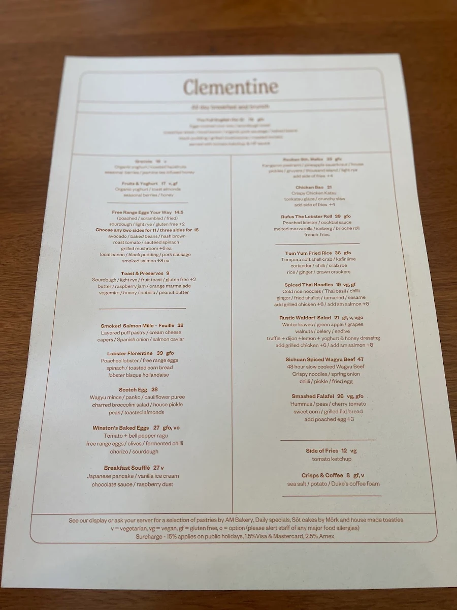 Menu, Clementine
