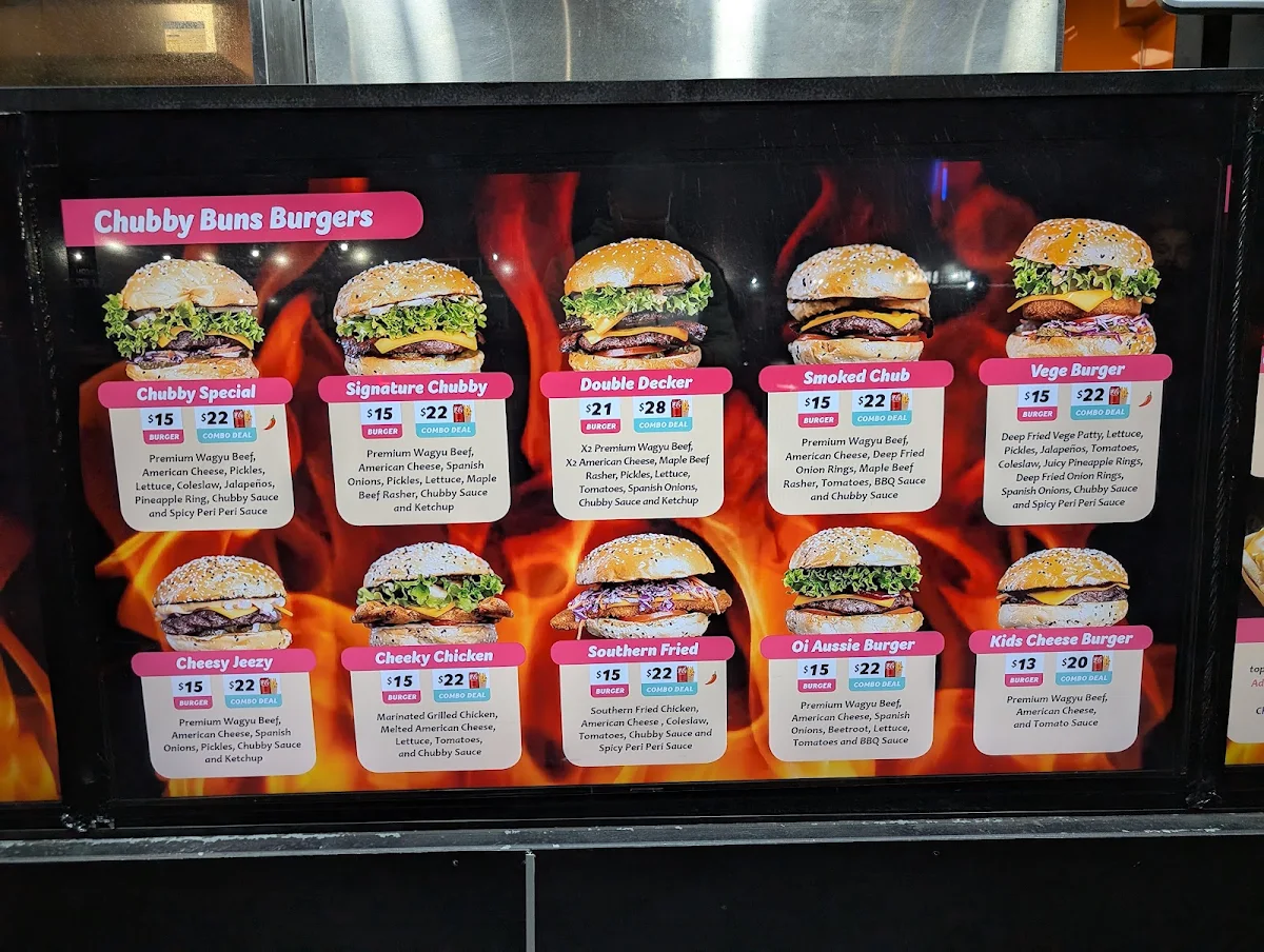 Menu, Chubby Buns Burgers Lansvale