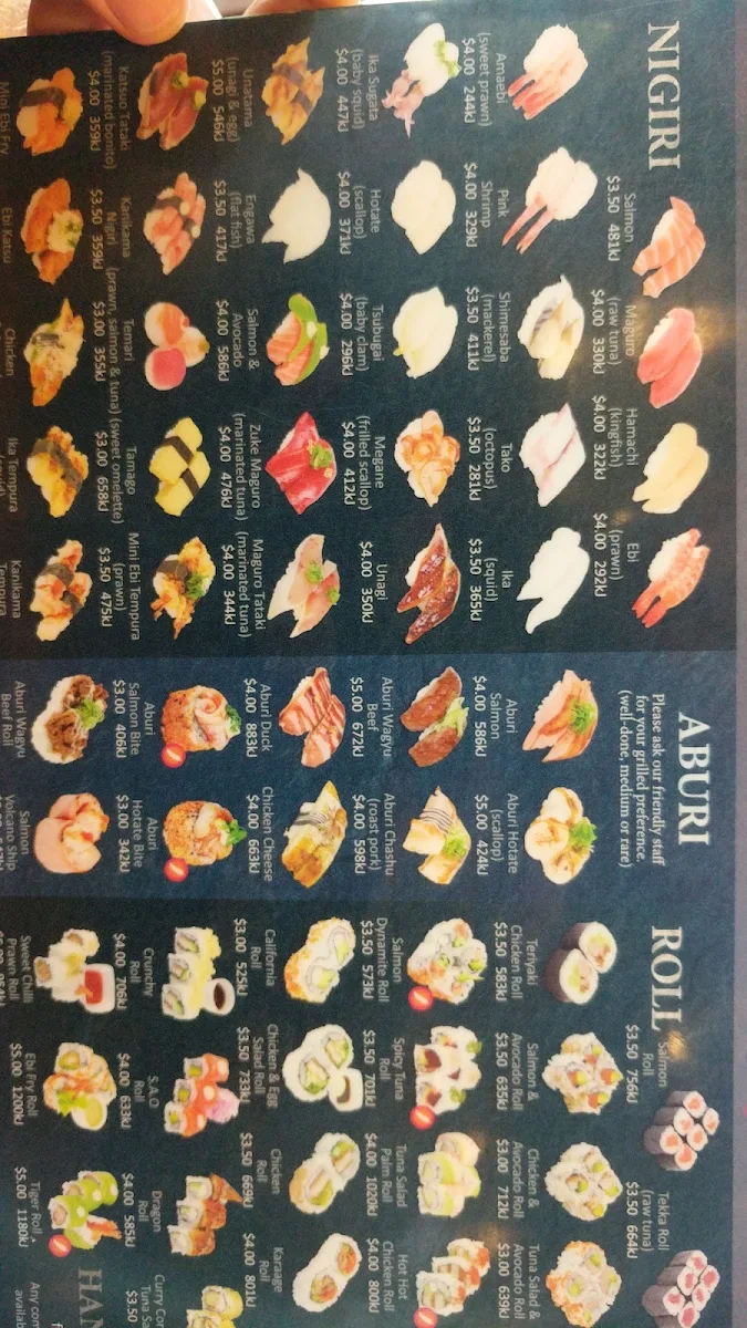 Menu, Sushi Train Oxenford