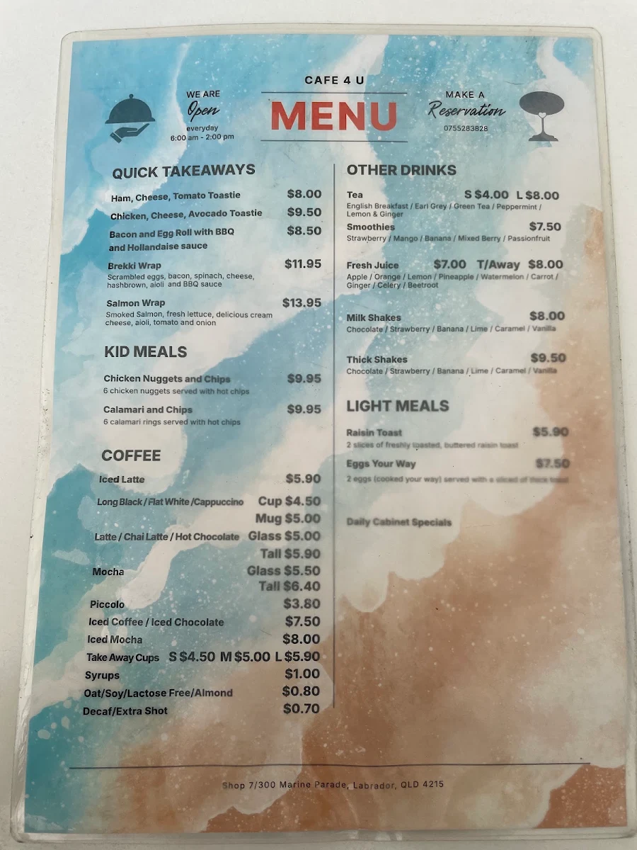 Menu, CAFE 4 U