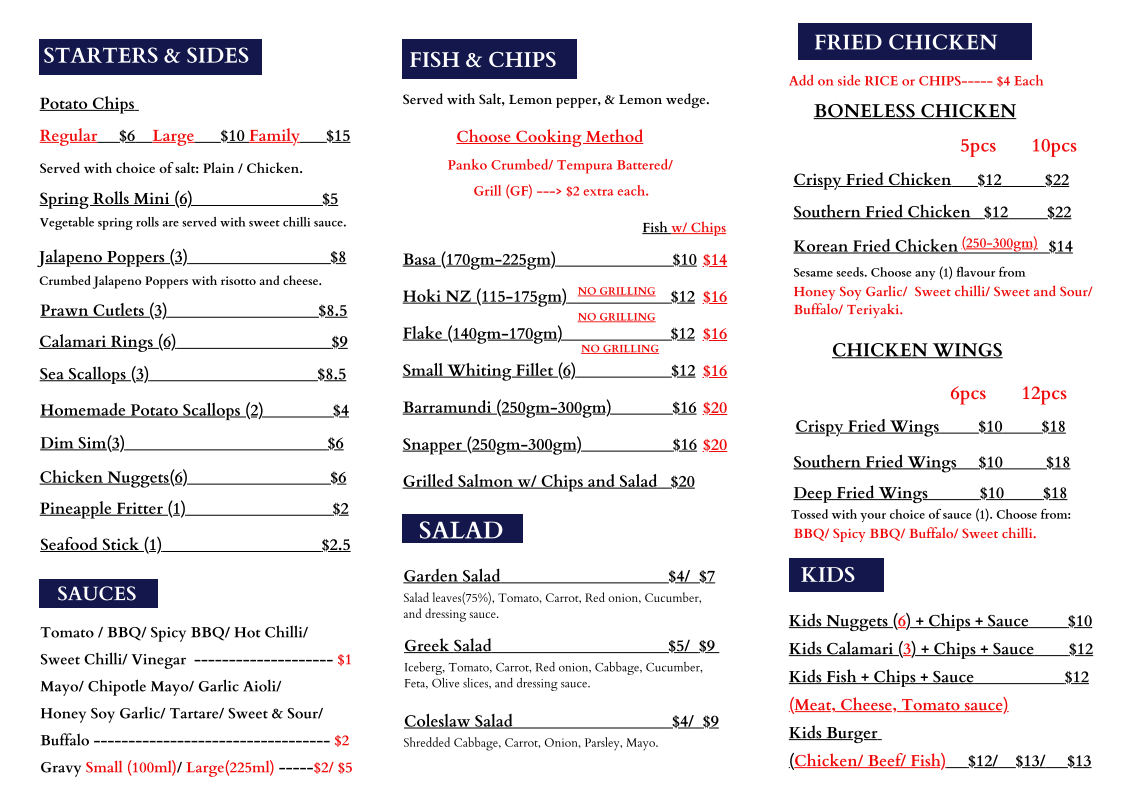 Menu, SEASIDE FISH AND CHIPS