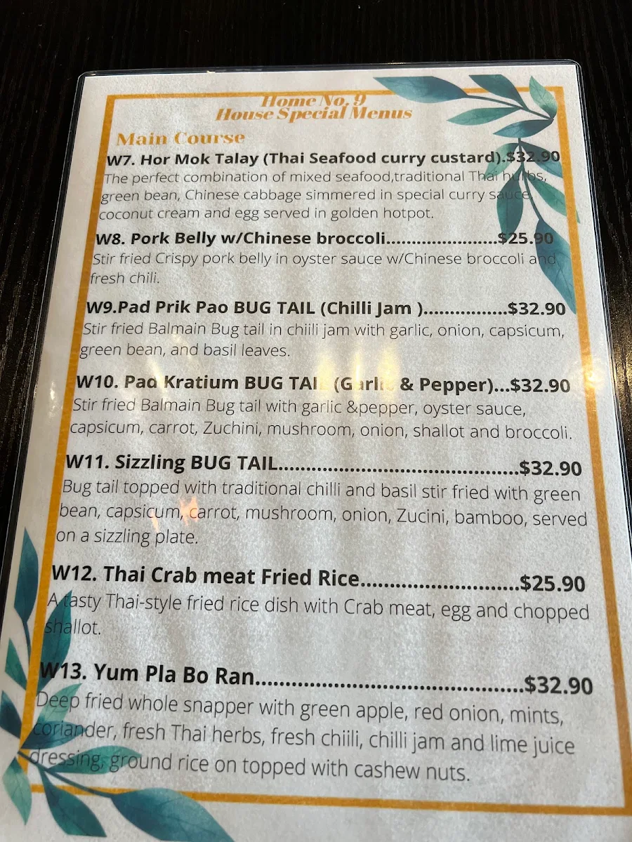 Menu, Home no.9 Thai cuisine by Bangkok house