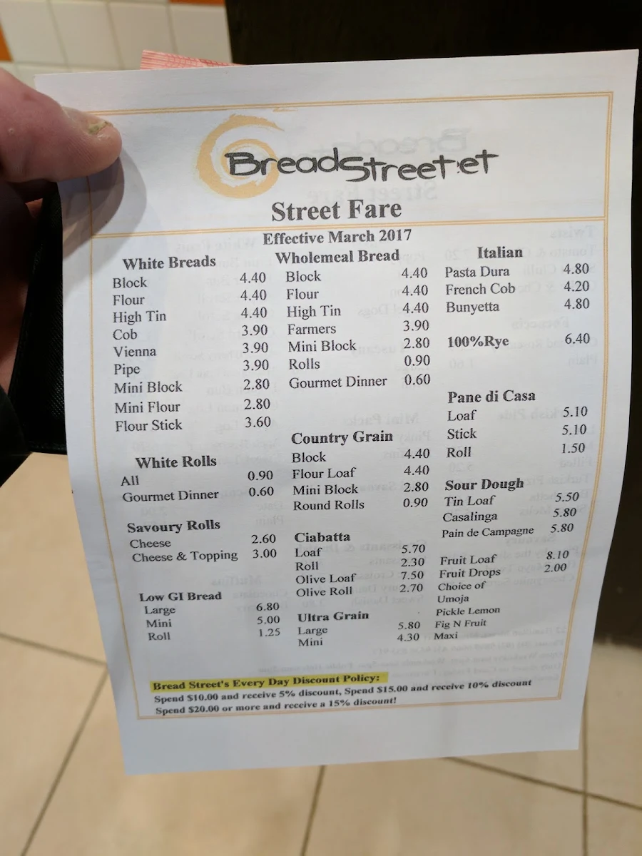 Menu, Bakehouse Mont Albert