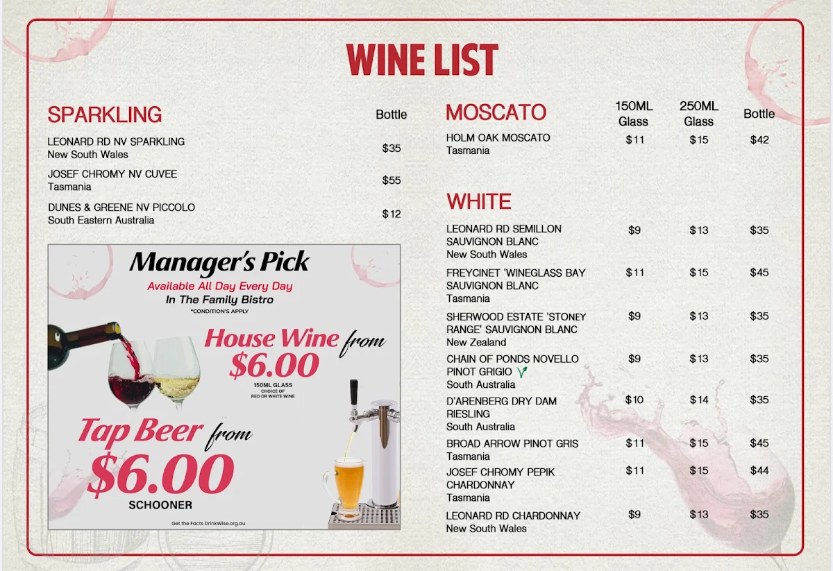 Menu, Bayside Family Bistro St Helens