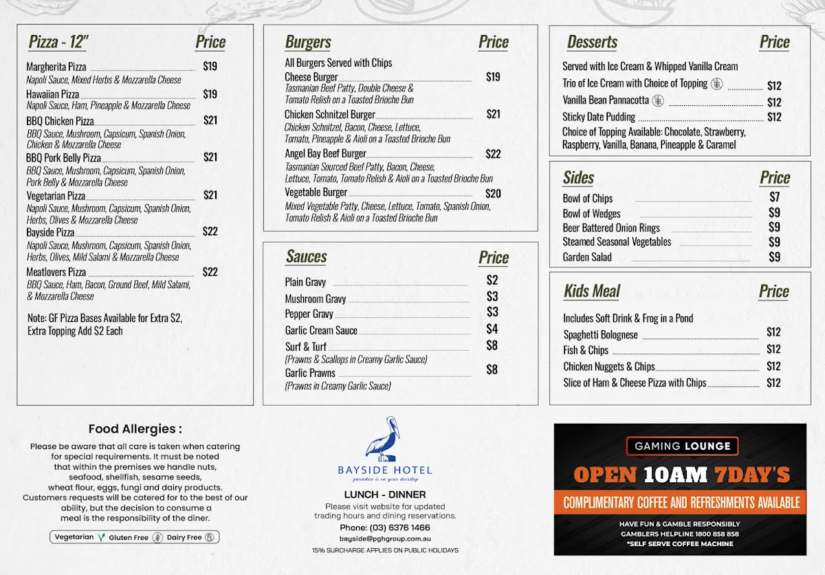 Menu, Bayside Family Bistro St Helens