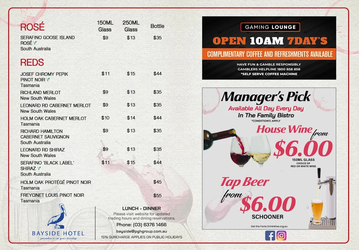 Menu, Bayside Family Bistro St Helens