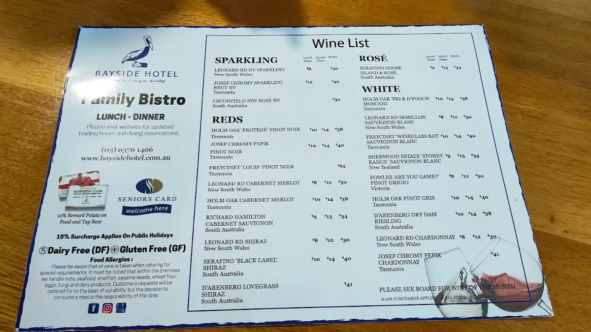 Menu, Bayside Family Bistro St Helens