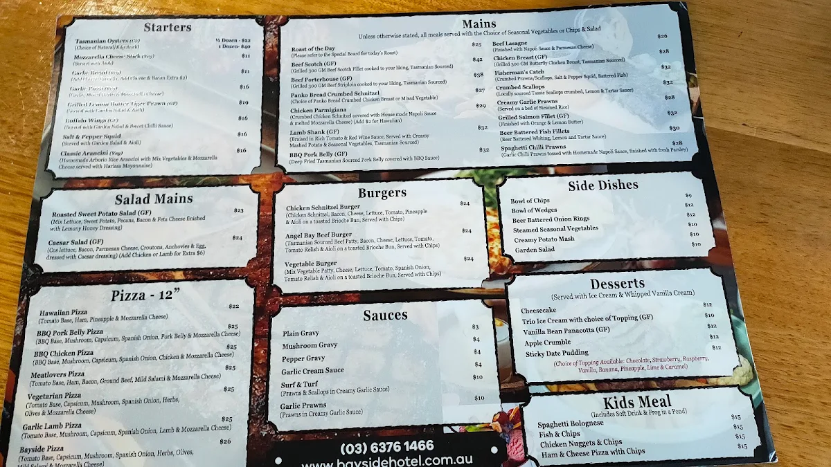 Menu, Bayside Family Bistro St Helens