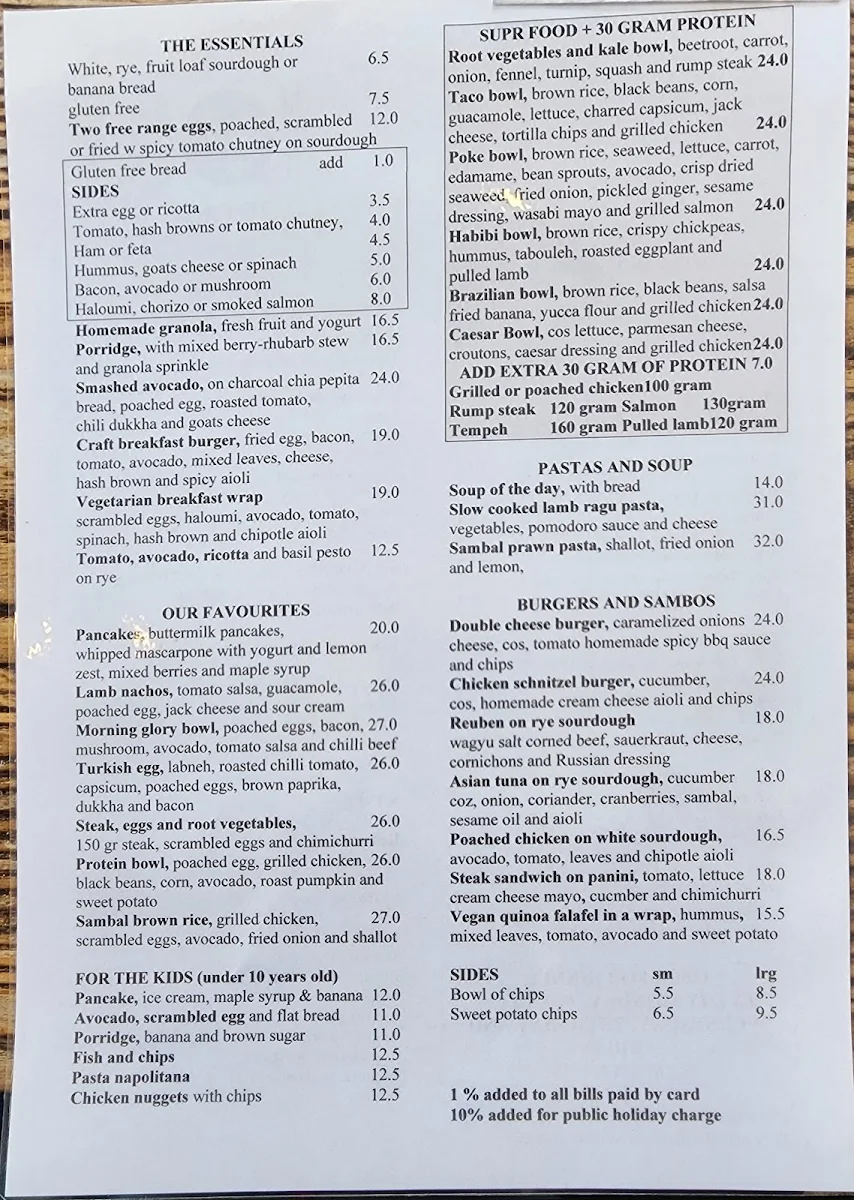 Menu, Foodcraft Erskineville
