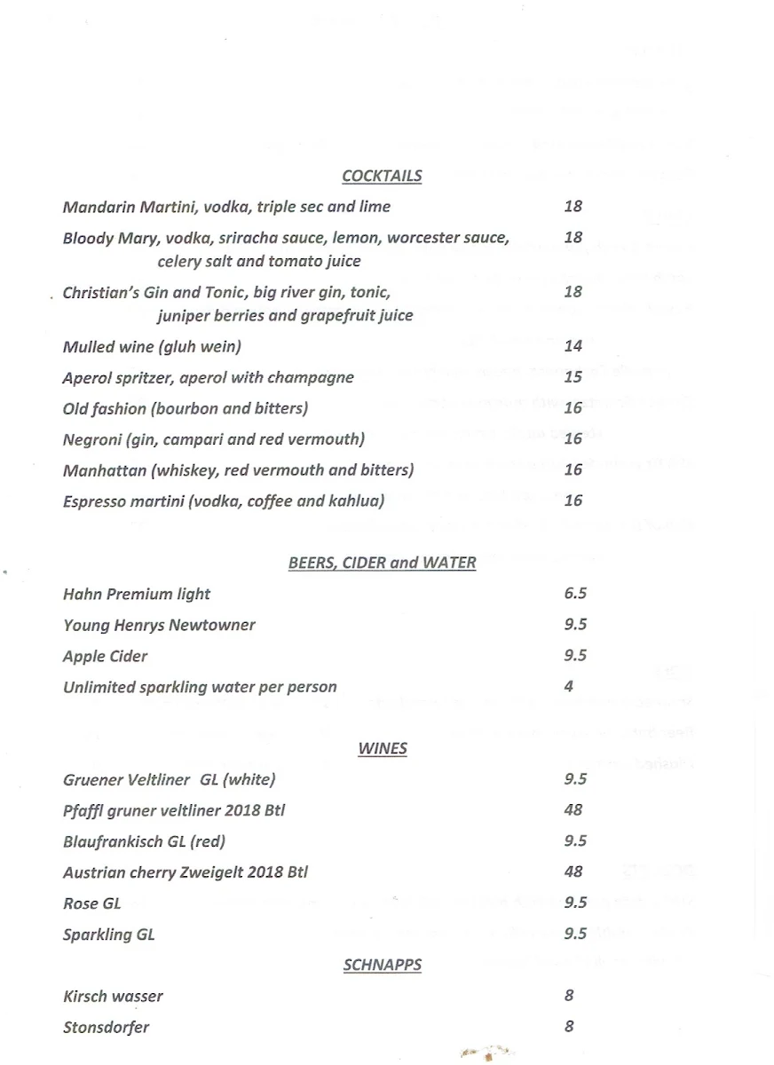 Menu, Foodcraft Erskineville