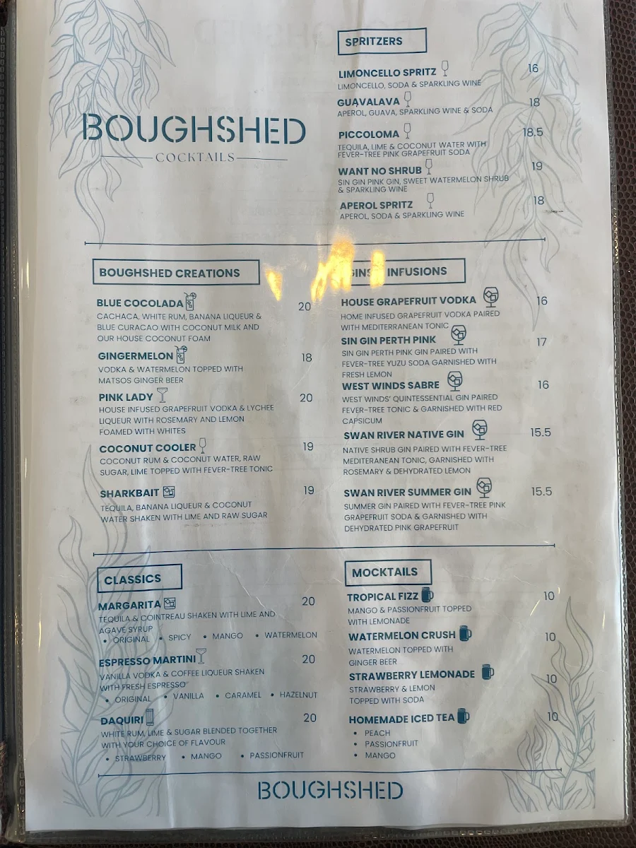 Menu, Boughshed Restaurant