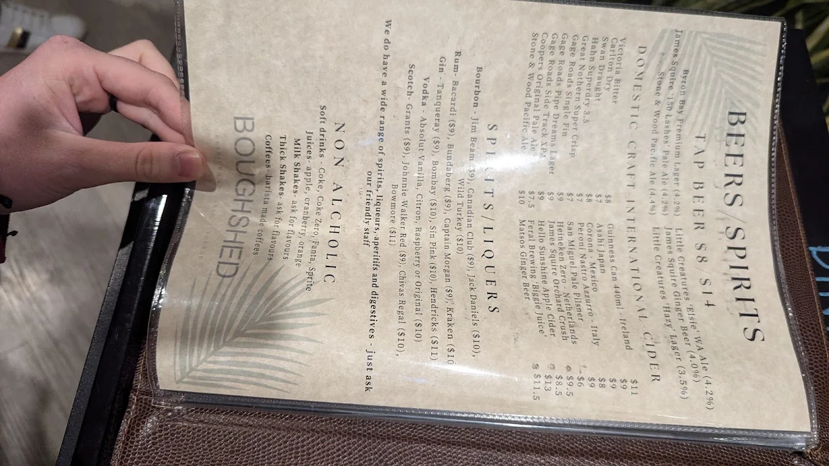 Menu, Boughshed Restaurant