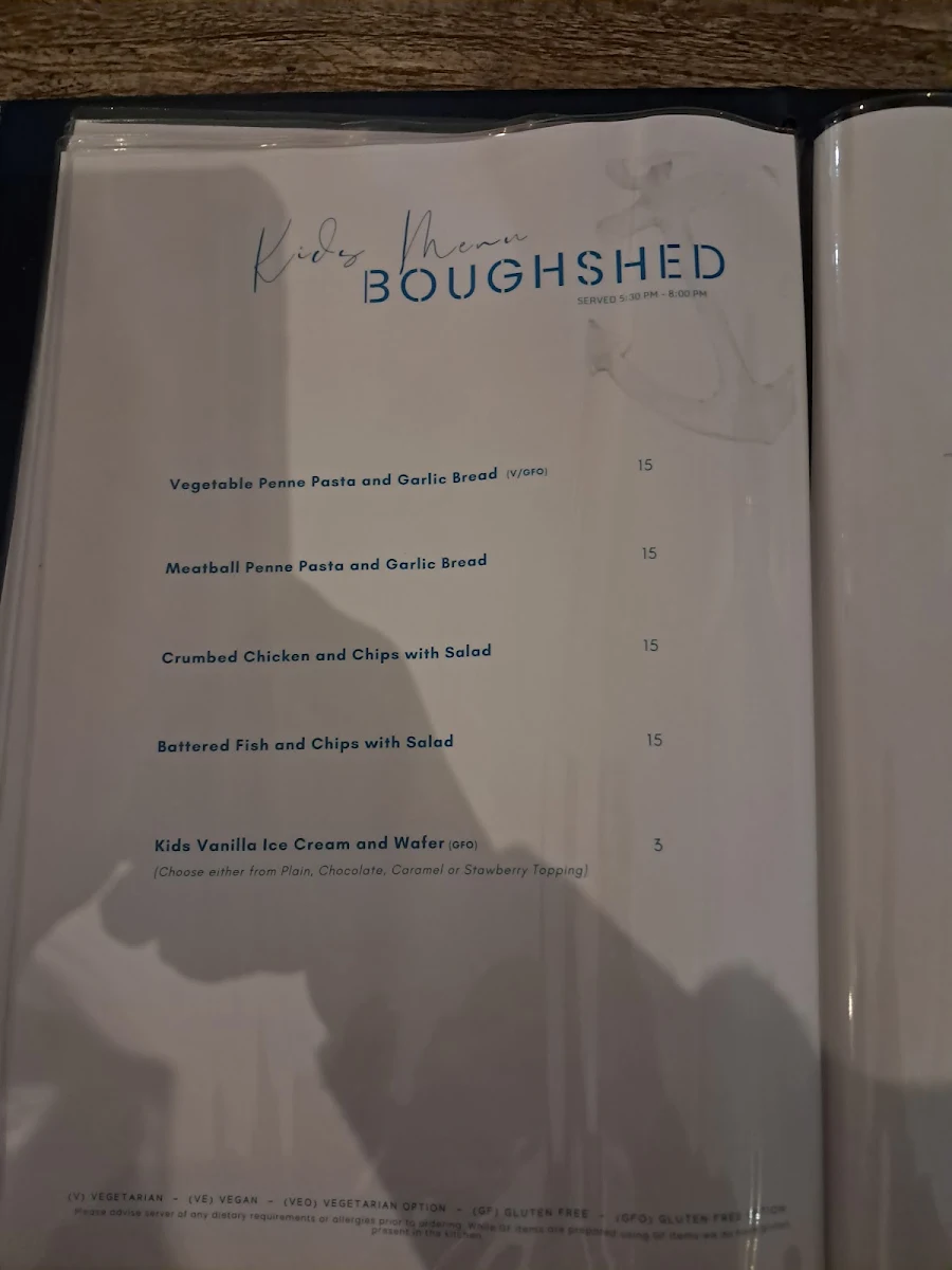 Menu, Boughshed Restaurant