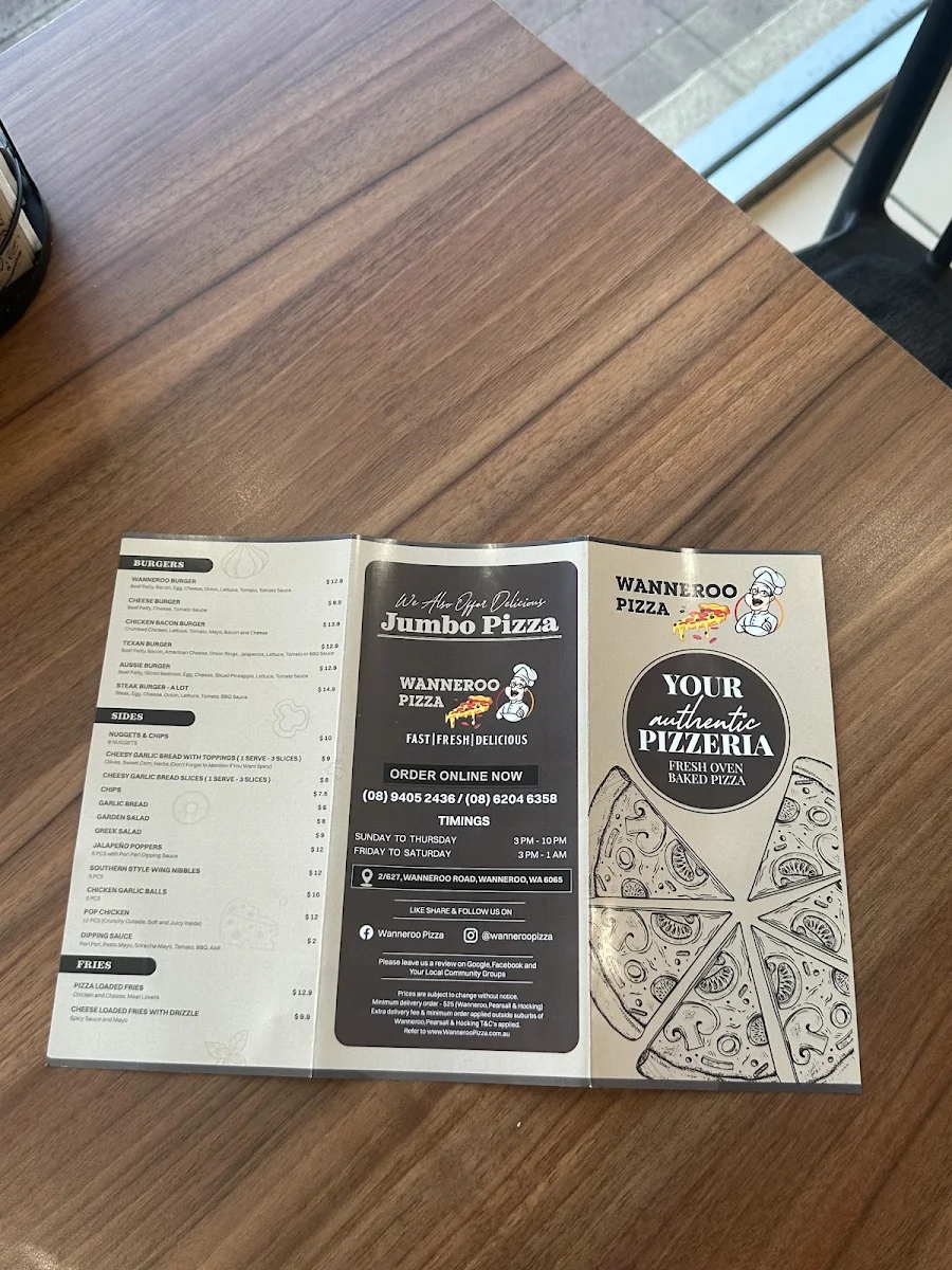 Menu, Wanneroo Pizza