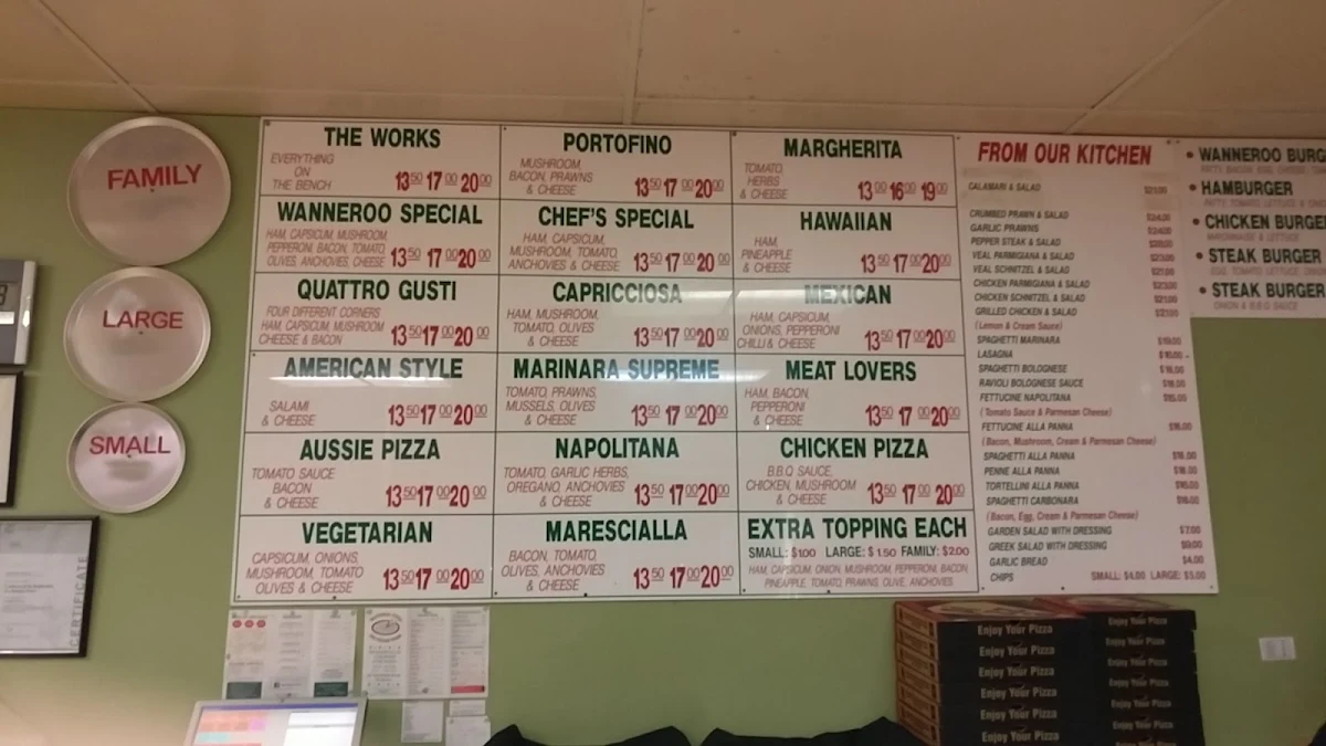 Menu, Wanneroo Pizza