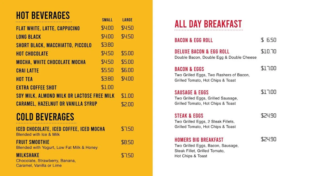 Menu, Homers Emerton