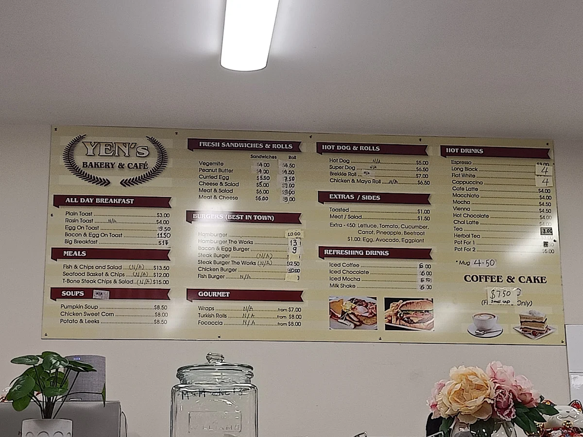Menu, Yen's Bakery Plus