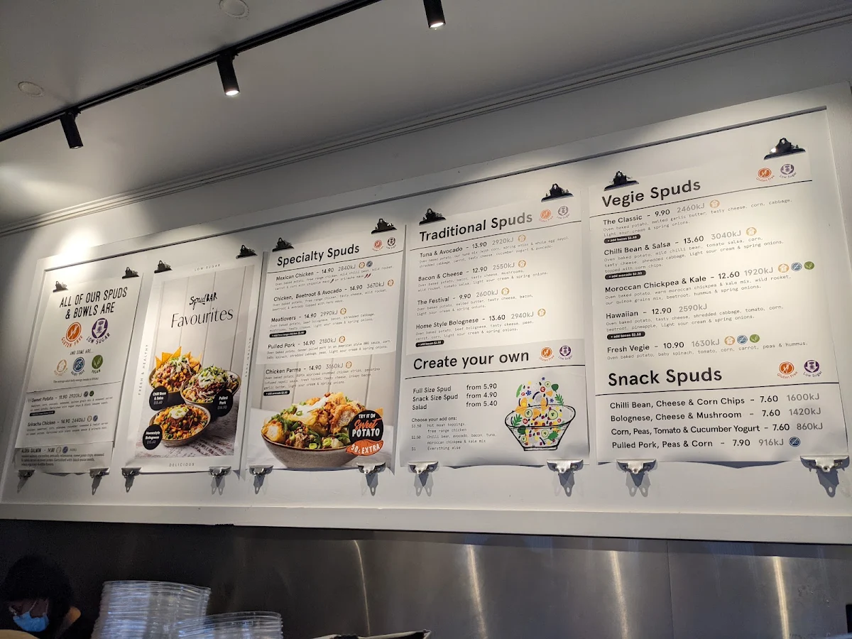 Menu, SpudBAR South Melbourne