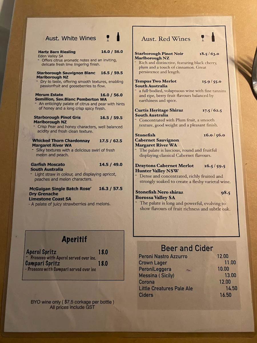 Menu, Little Sicily Ristorante