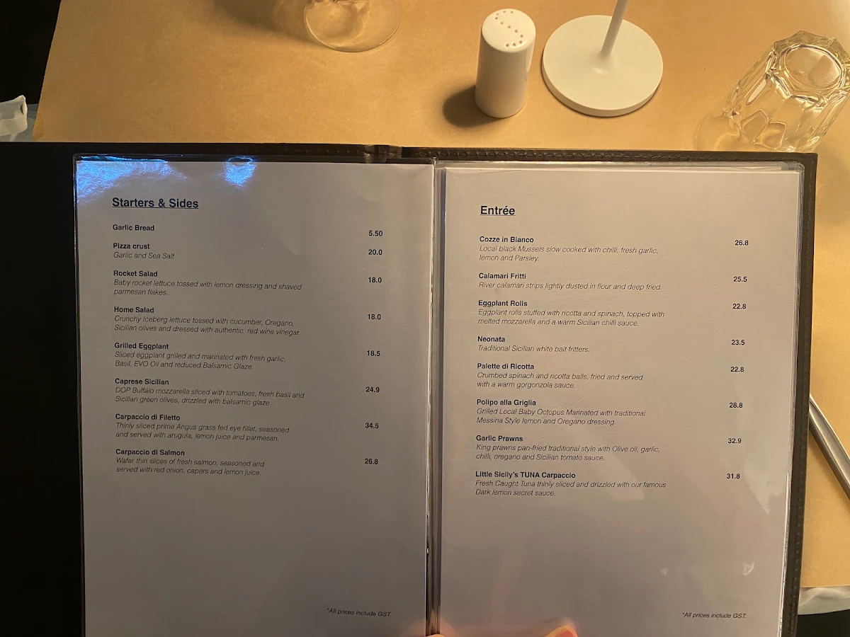 Menu, Little Sicily Ristorante