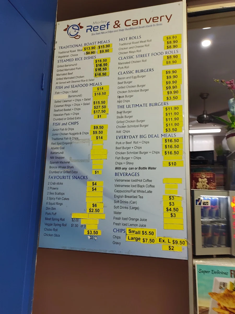Menu, Morley Reef & Carvery