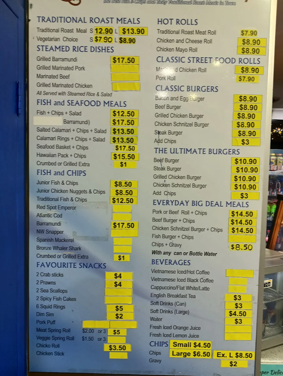 Menu, Morley Reef & Carvery