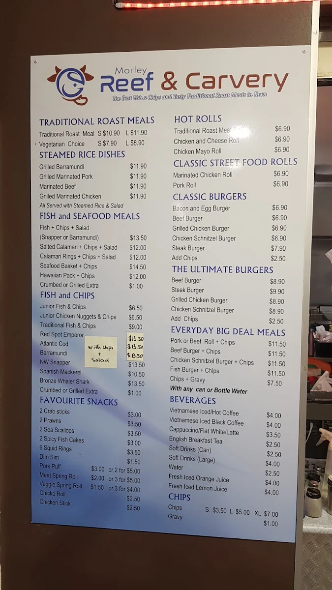 Menu, Morley Reef & Carvery