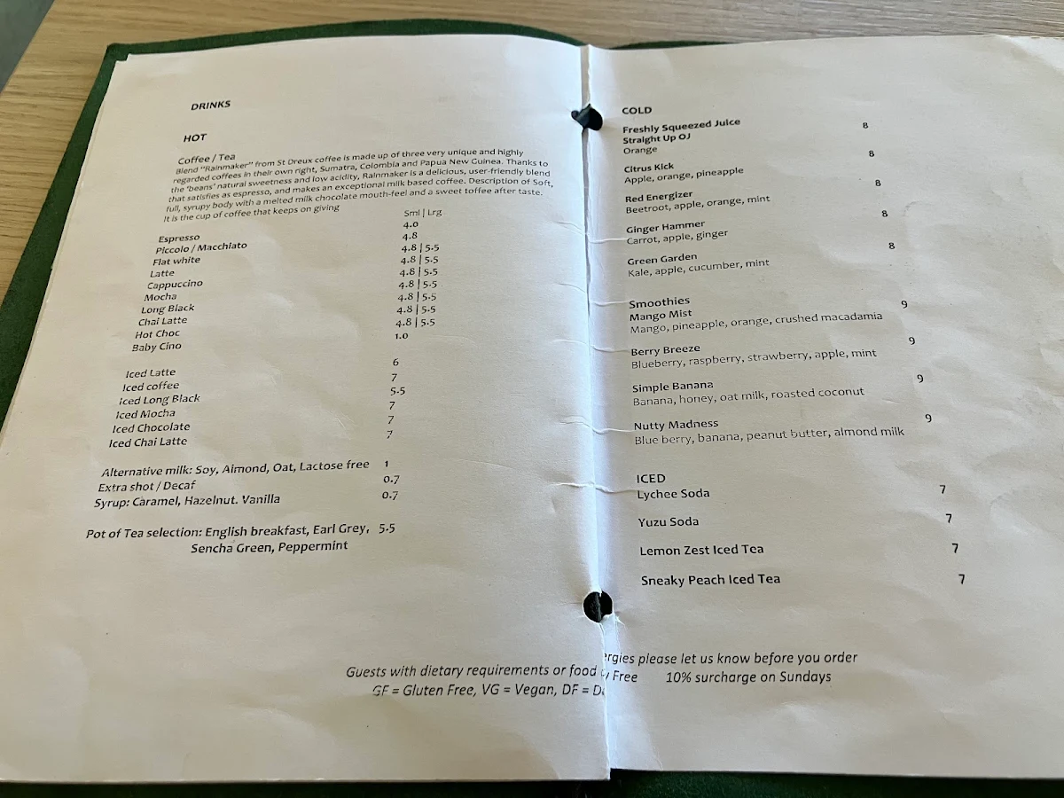 Menu, Roof Cafe Co