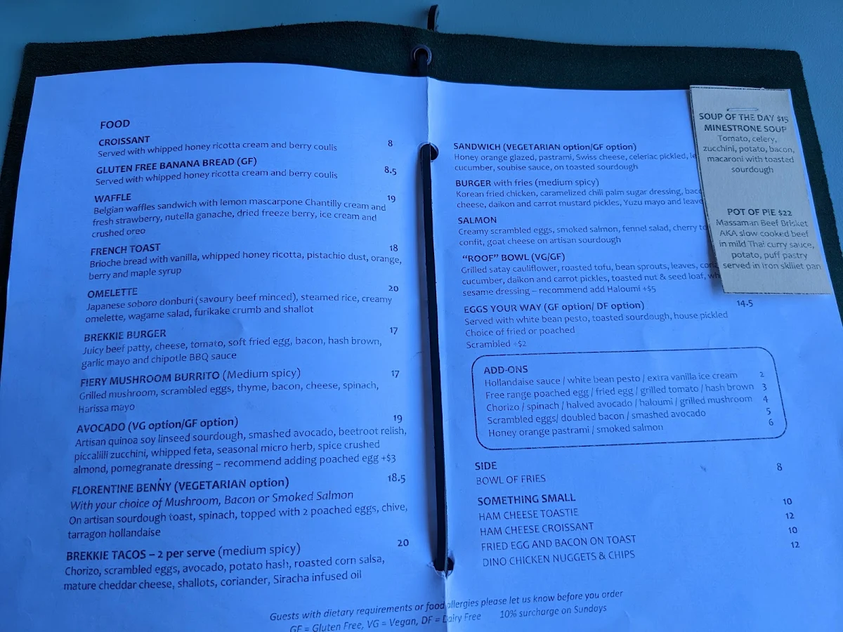 Menu, Roof Cafe Co