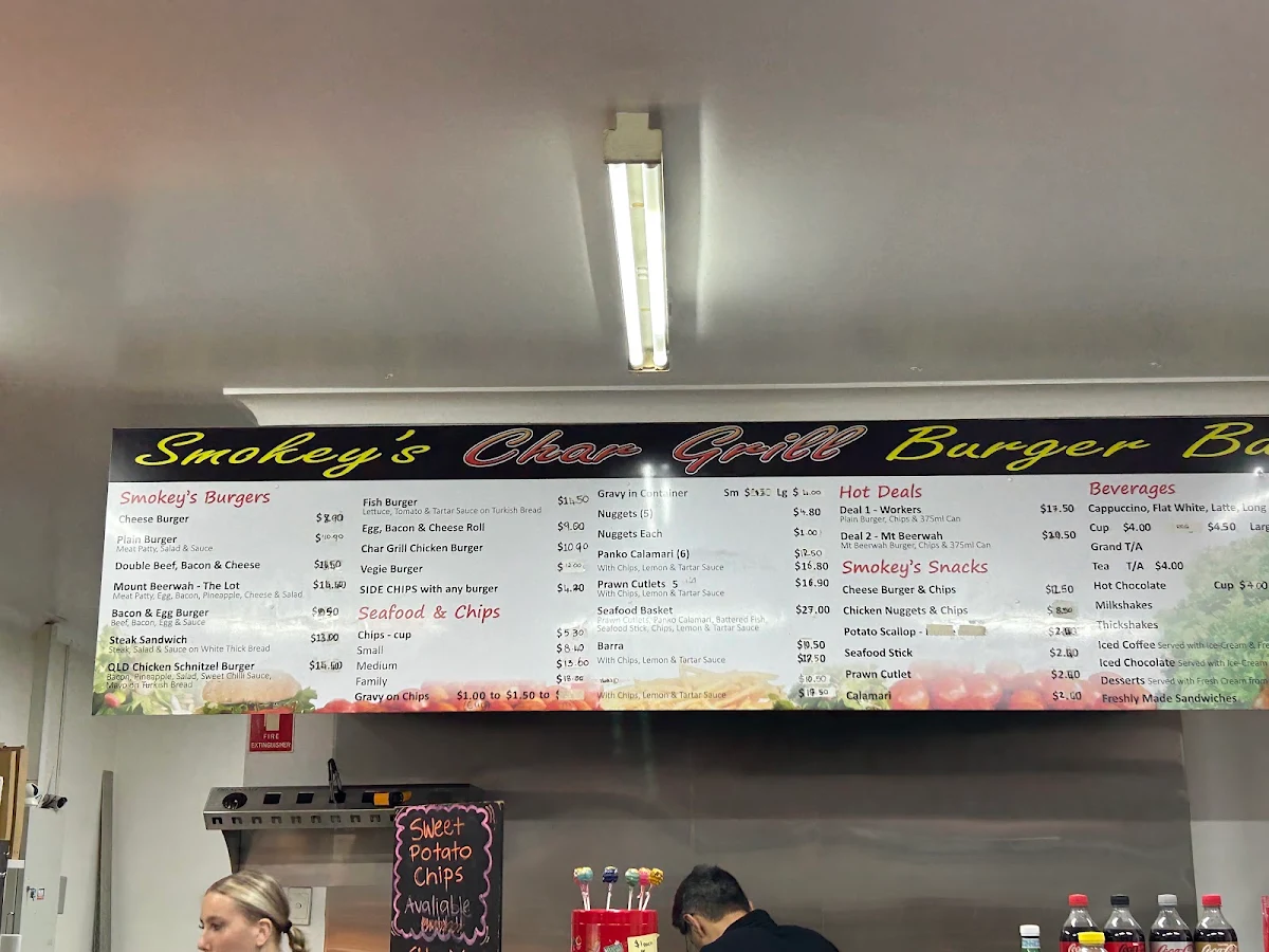 Menu, Smokey's Char Grill Burger Bar