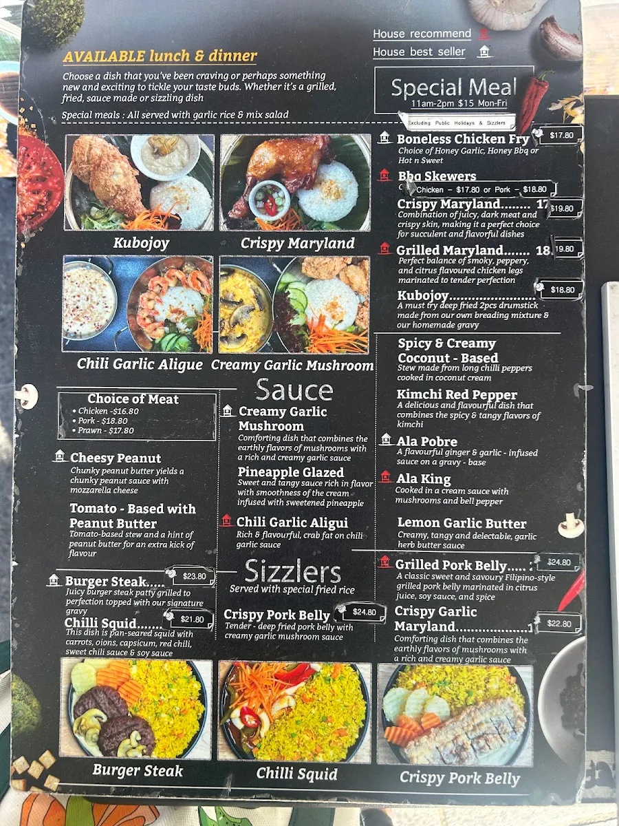 Menu, Kubo's Bar And Grill
