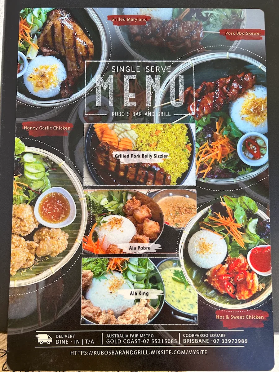 Menu, Kubo's Bar And Grill