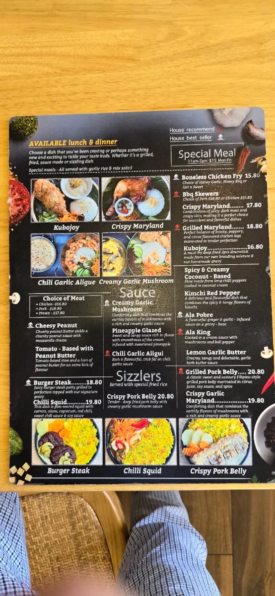 Menu, Kubo's Bar And Grill