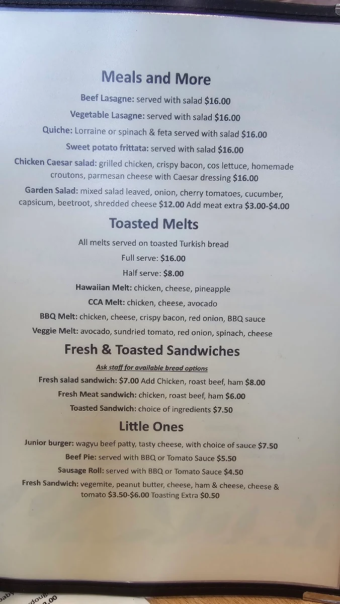 Menu, Parkview Cafe