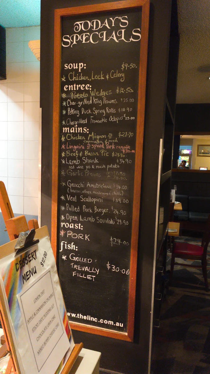 Menu, Lincolnshire Arms Hotel