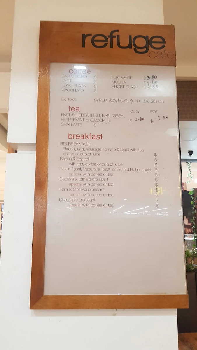 Menu, Refuge Cafe
