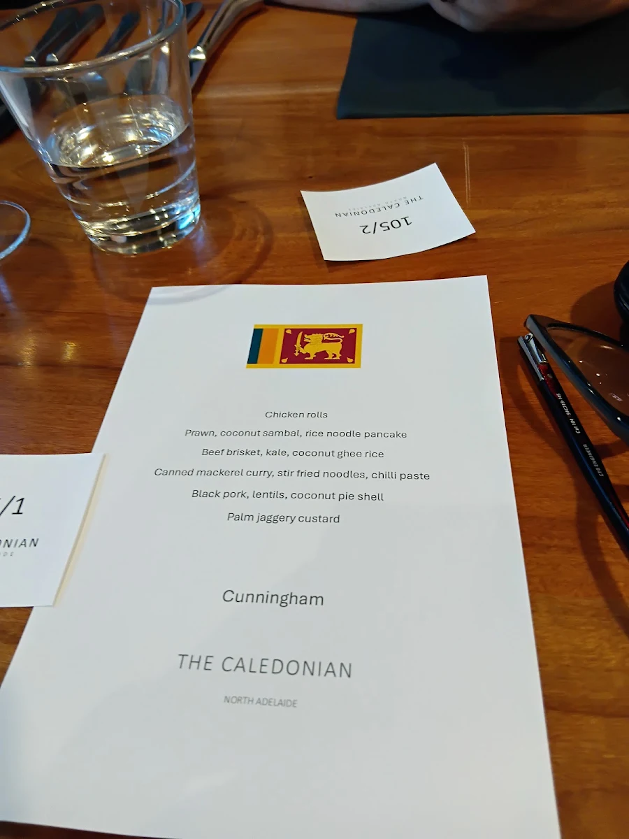 Menu, Caledonian Hotel
