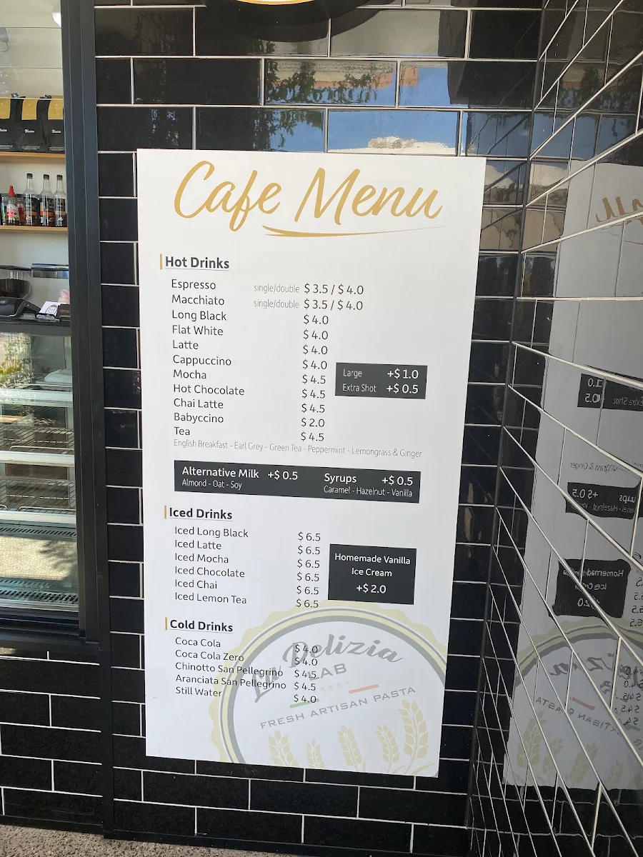 Menu, La Delizia Cafe