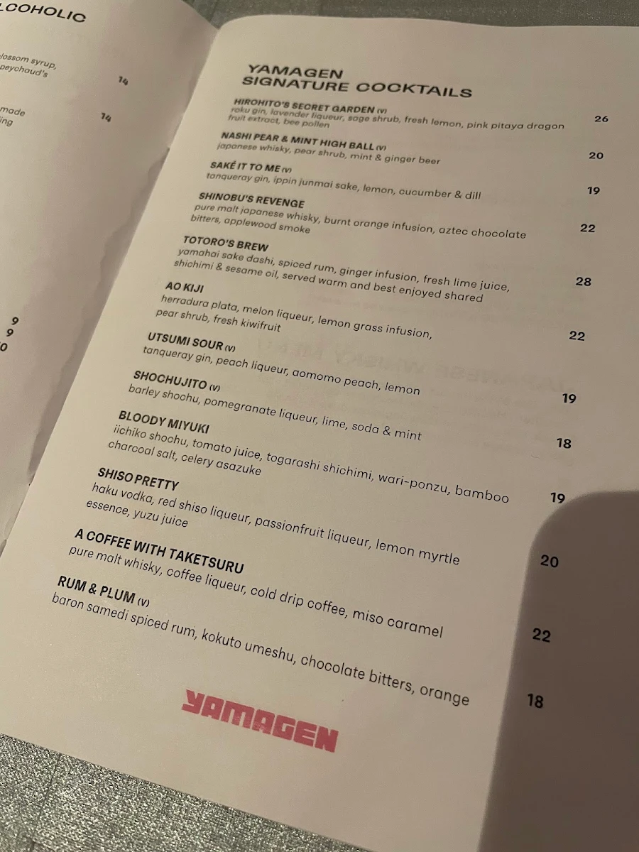 Menu, Yamagen Japanese Restaurant