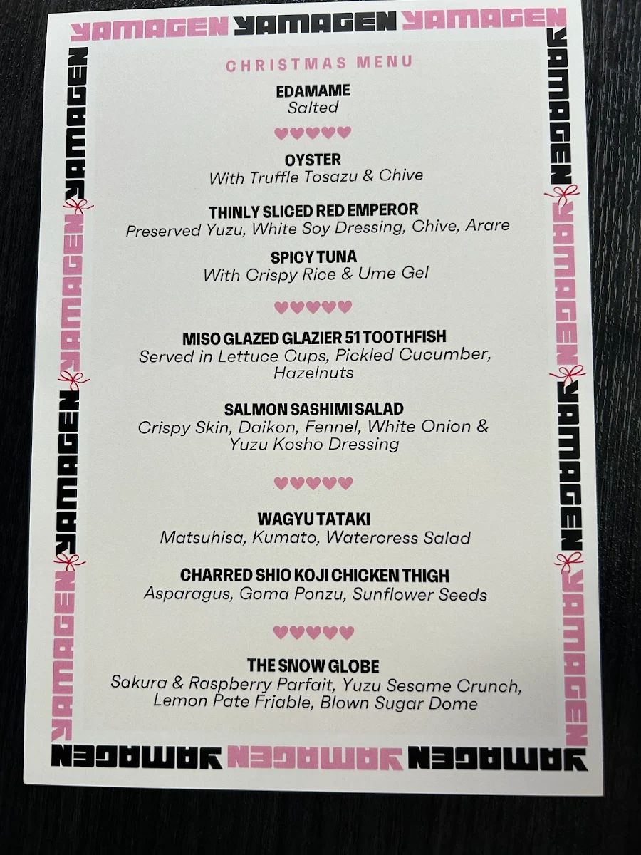Menu, Yamagen Japanese Restaurant