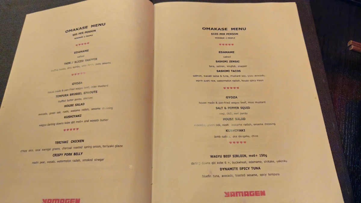 Menu, Yamagen Japanese Restaurant