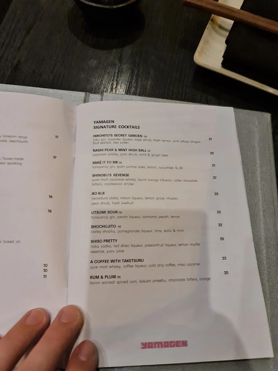 Menu, Yamagen Japanese Restaurant
