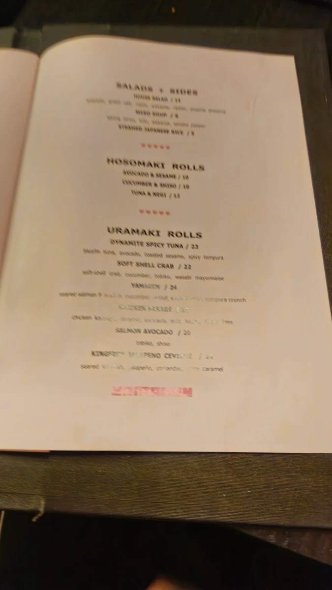 Menu, Yamagen Japanese Restaurant