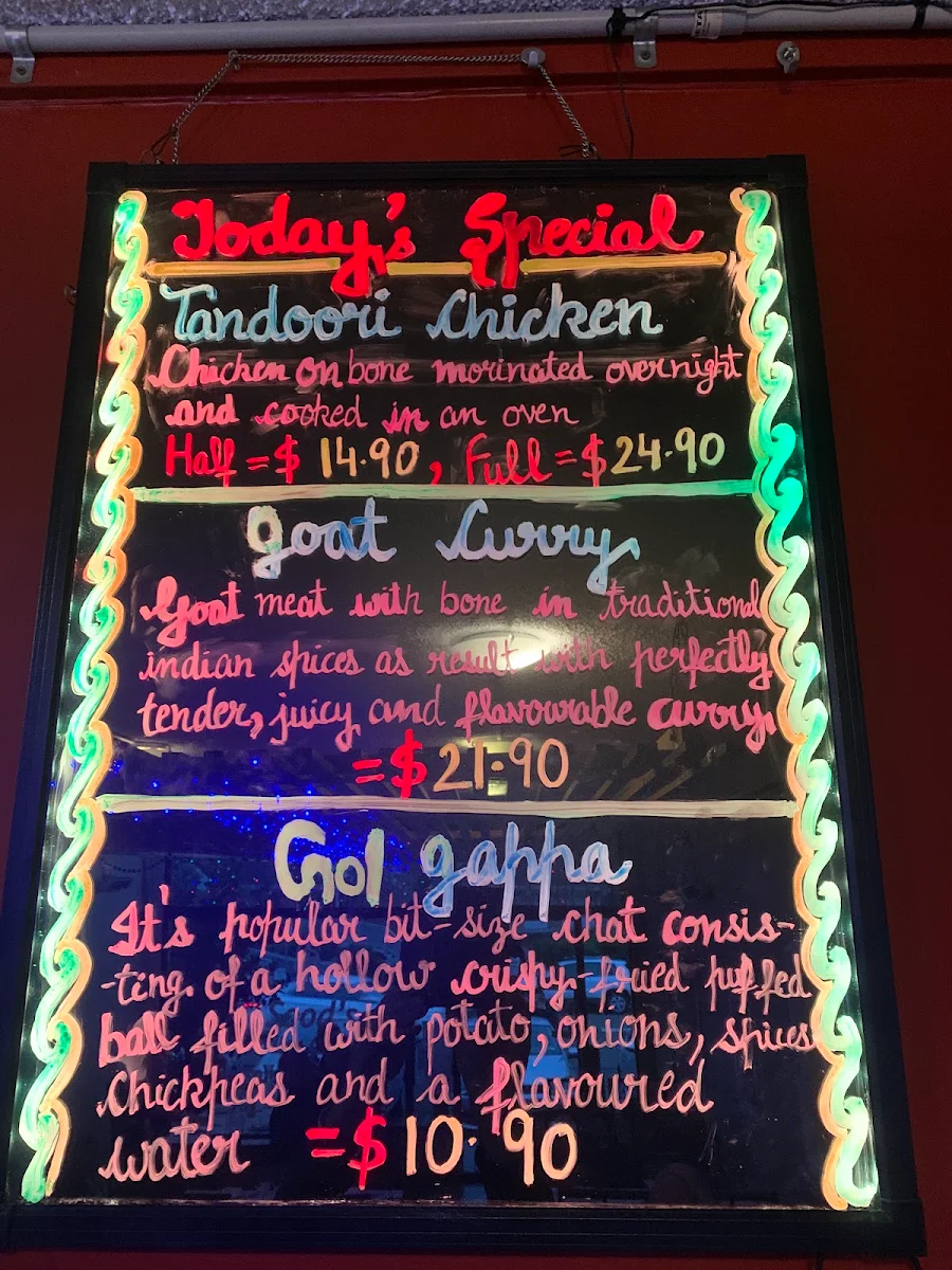 Menu, Sood's Indian Cuisine