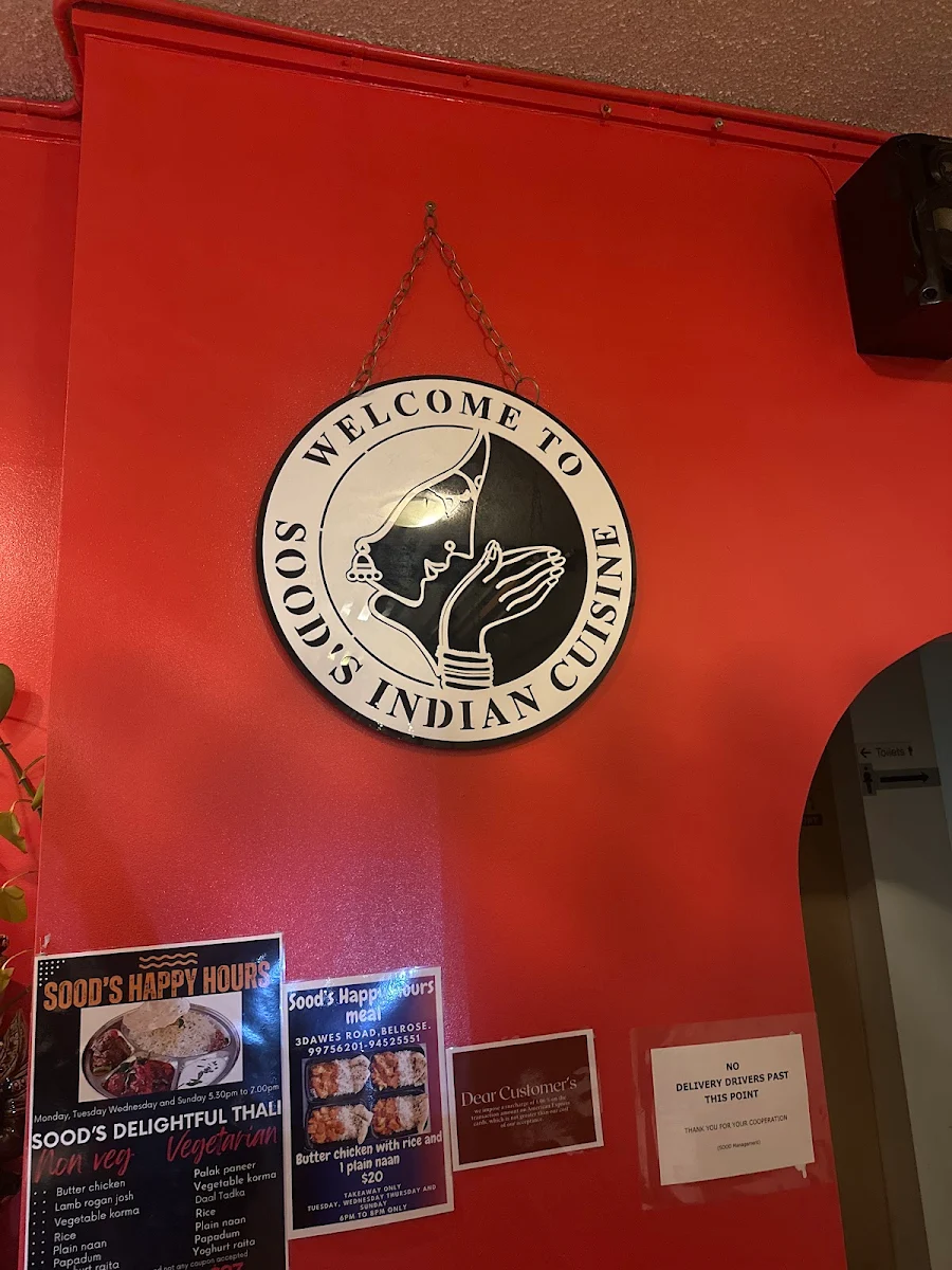 Menu, Sood's Indian Cuisine