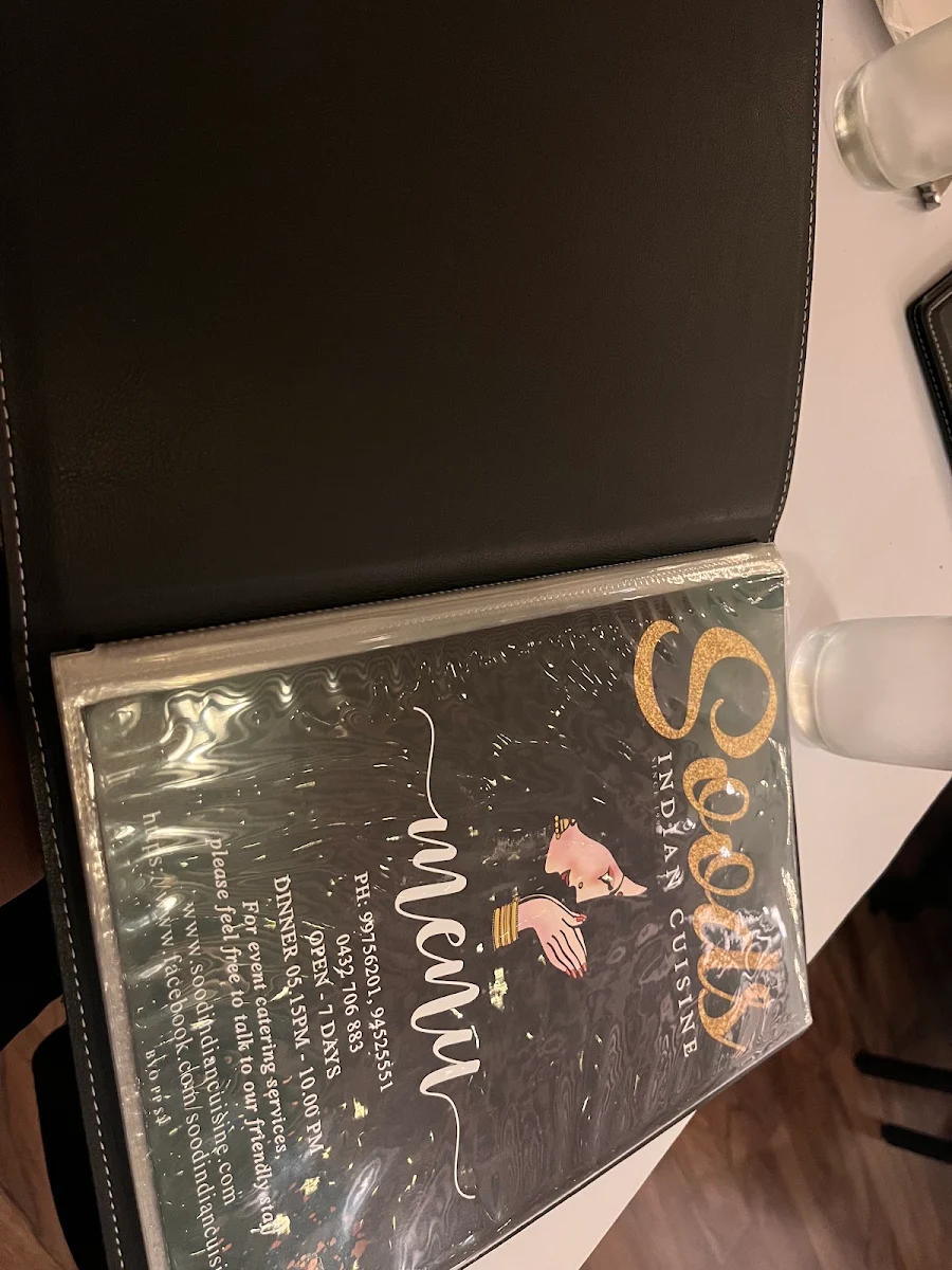 Menu, Sood's Indian Cuisine