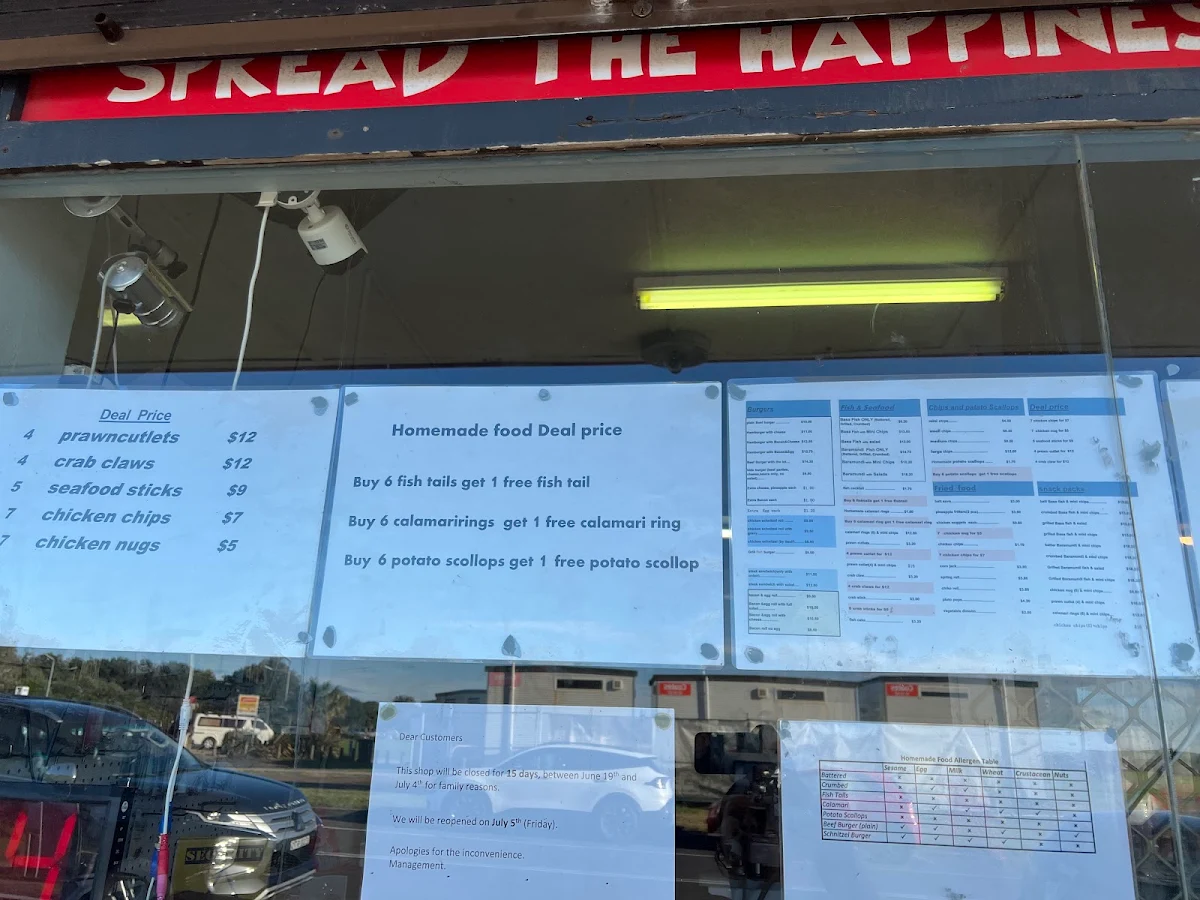 Menu, Pep's Takeaway